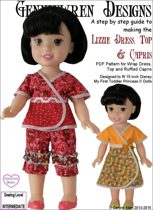 Lizzie - Dress, Top and Capri Pants Pattern for Disney My First Toddler Princess Dolls Supply