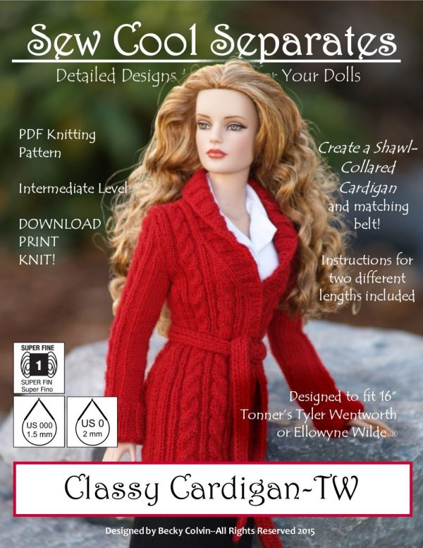 Classy Cardigan Knitting Pattern for Ellowyne and Tyler Wentworth Dolls Discount