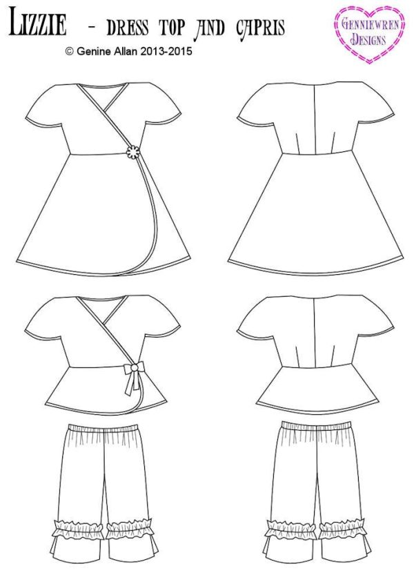 Lizzie - Dress, Top and Capri Pants Pattern for Disney My First Toddler Princess Dolls Supply - Image 3