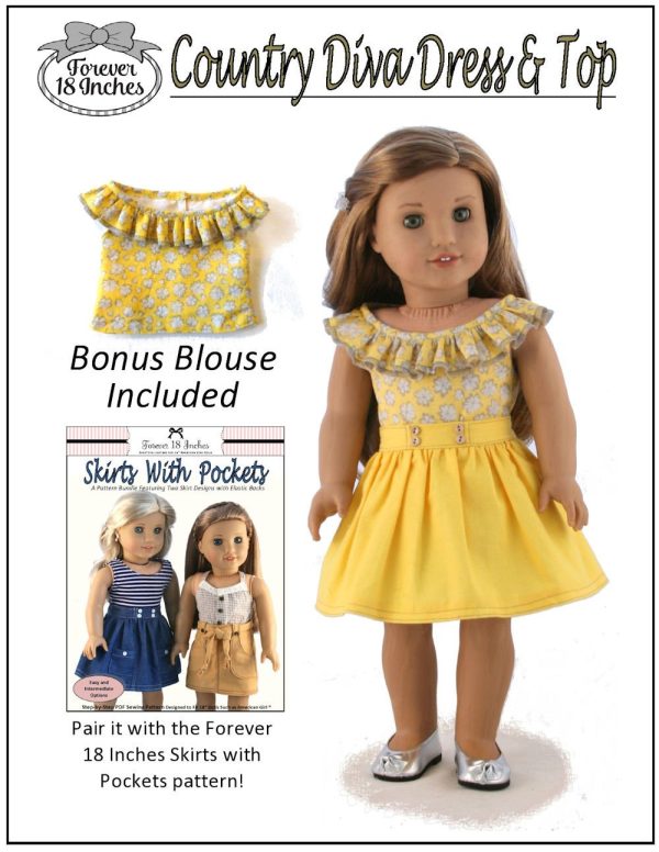 Country Diva Dress & Top 18  Doll Clothes Pattern Cheap - Image 2