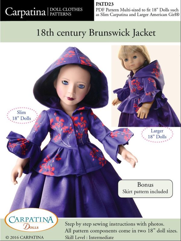 18th Century Brunswick Jacket Multi-sized Pattern for Regular and Slim 18  Dolls Supply