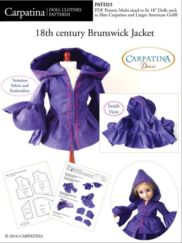18th Century Brunswick Jacket Multi-sized Pattern for Regular and Slim 18  Dolls Supply - Image 2