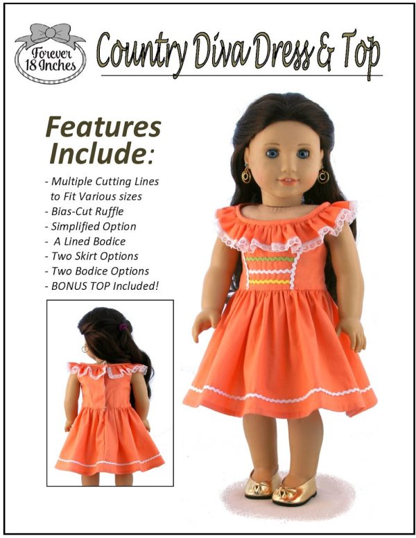 Country Diva Dress & Top 18  Doll Clothes Pattern Cheap - Image 3
