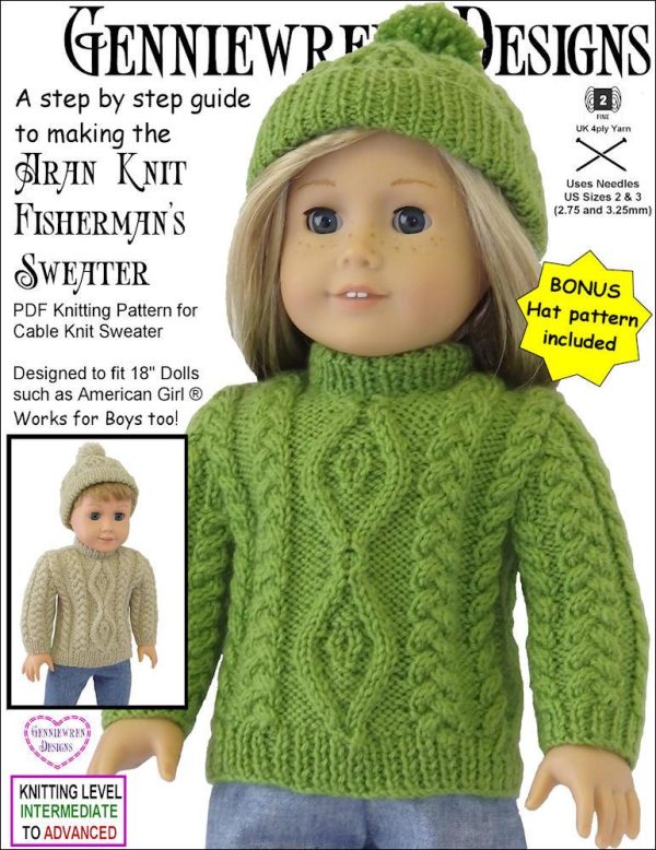 Aran Knit Fisherman s Sweater and Hat Knitting Pattern For Sale