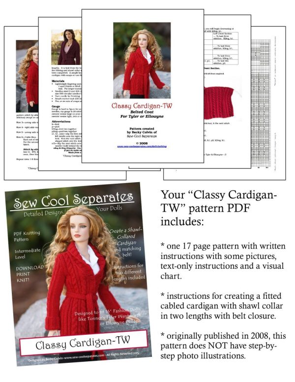 Classy Cardigan Knitting Pattern for Ellowyne and Tyler Wentworth Dolls Discount - Image 4