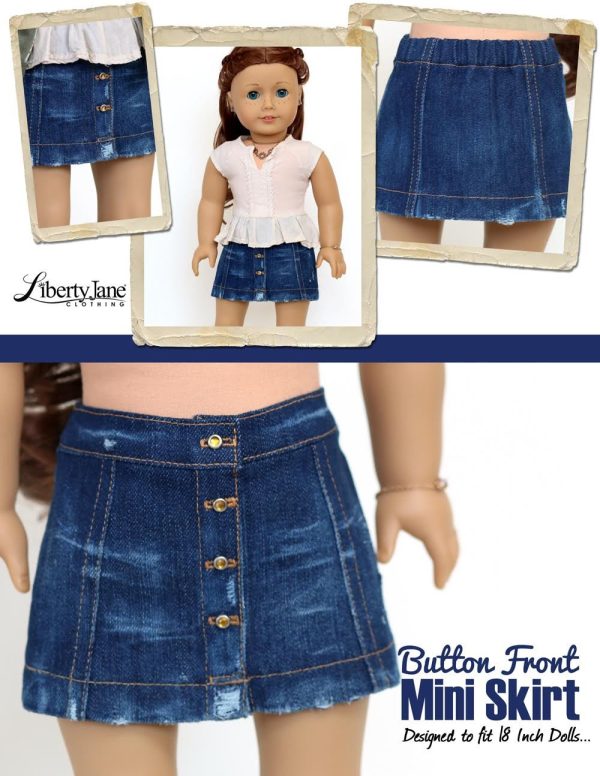 Button Front Mini Skirt 18  Doll Clothes pattern Cheap - Image 3
