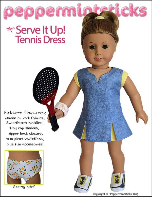 Serve It Up! Tennis Dress 18  Doll Clothes Pattern Sale - Image 3