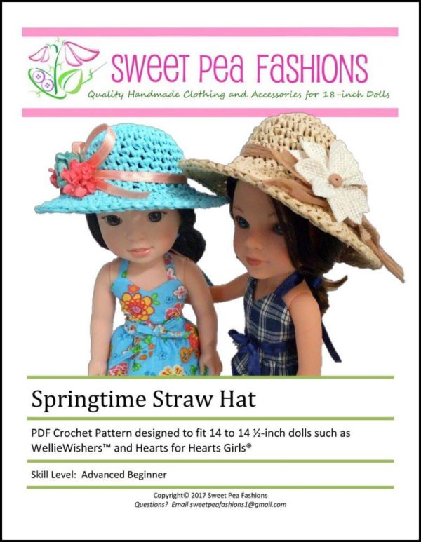 Springtime Straw Hat Crochet Pattern for 14-14.5  Dolls Online Hot Sale