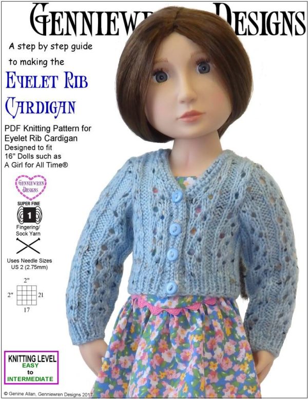 Eyelet Rib Cardigan Knitting Pattern for AGAT Dolls For Discount
