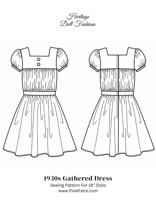 1930 s Gathered Dress 18  Doll Clothes Pattern For Discount - Image 2